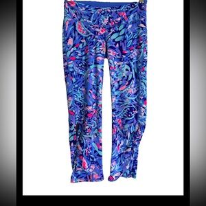 LILLEY PULITZER Luxletic Weekender Crop Leggings Party Wave Blue Pink Sz Small